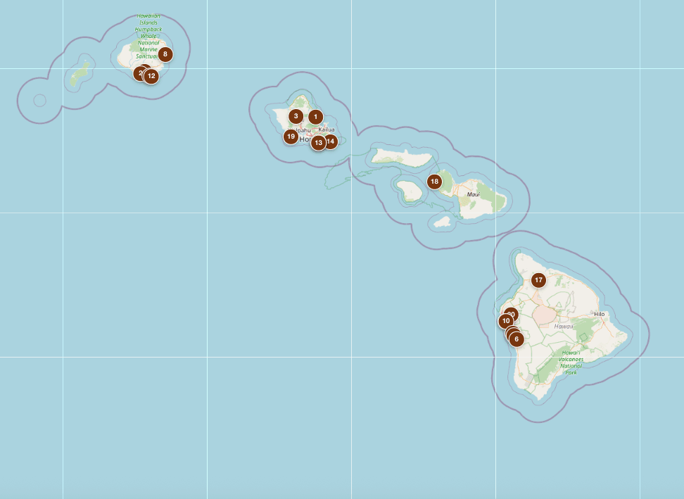 Map of Hawaiian coffee locations
