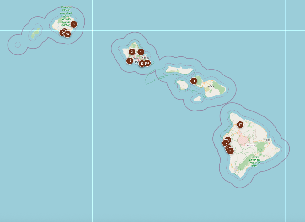 Map of Hawaiian coffee locations